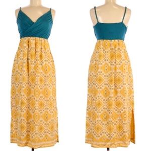 Anthro Edme & Esyllte Green Yellow Silk Maxi Dress